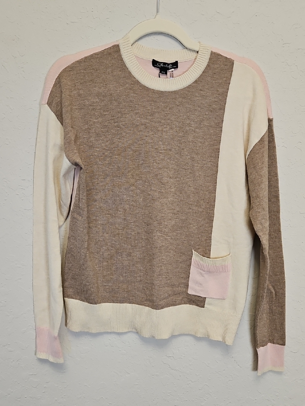 Charlie B NWT Color Block Sweater Size Small, Truffle